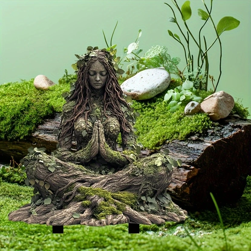 1 Piece 2D Acrylic Bonsai Ground Plug Green Women Forest Tree Elf Shape Outdoor Decorative Patio Lawn Deck Planter and Landscape