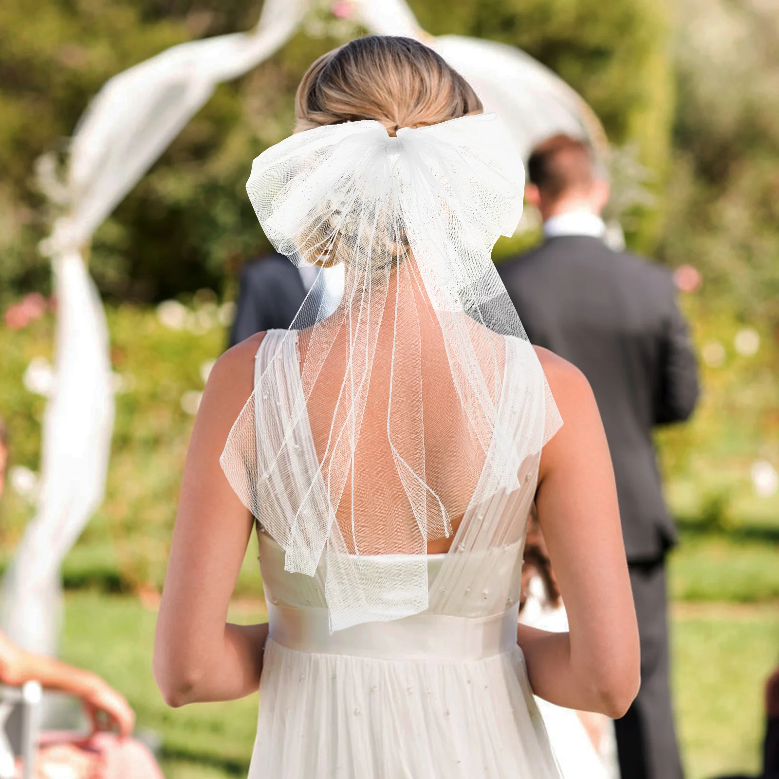 Braut Stirnband Hochzeit Schleier Schleife Knoten Design Weiß Brautparty Party Zubehör Atmungsaktives Mesh Stoff Exquisite Handwerkskunst