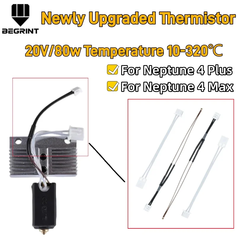 

High Precision Temp Sensing 20V 80W Ceramic Heater Thermistor for ELEGOO Neptune 4 Plus Max Hotend Upgrade 3D Printer Parts