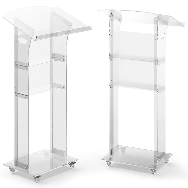 Cross-border transparent acrylic podium Modern minimalist portable conference speech table Movable podium with wheels