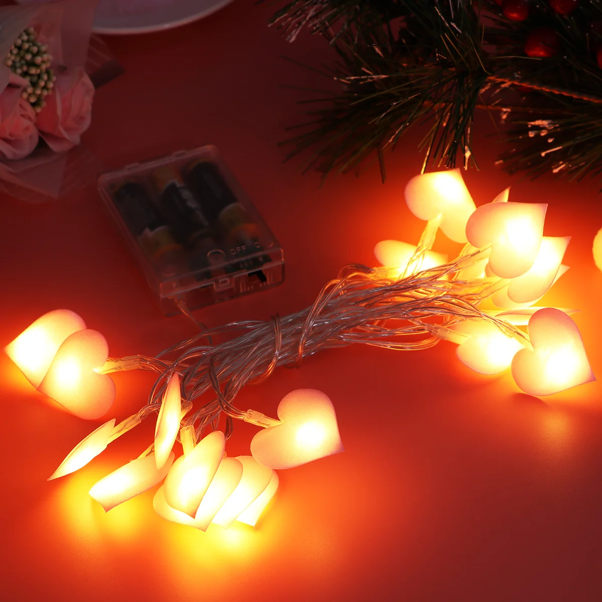 1 قطعة سلسلة أضواء على شكل قلب وردي أبيض دافئ لحفلات الزفاف ديكور التصوير حديقة المنزل المشهد سلسلة مصباح للديكور