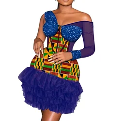Abito africano da donna estivo Abito corto monospalla con stampa Ankara di nuova moda per abiti africani da festa serale WY624