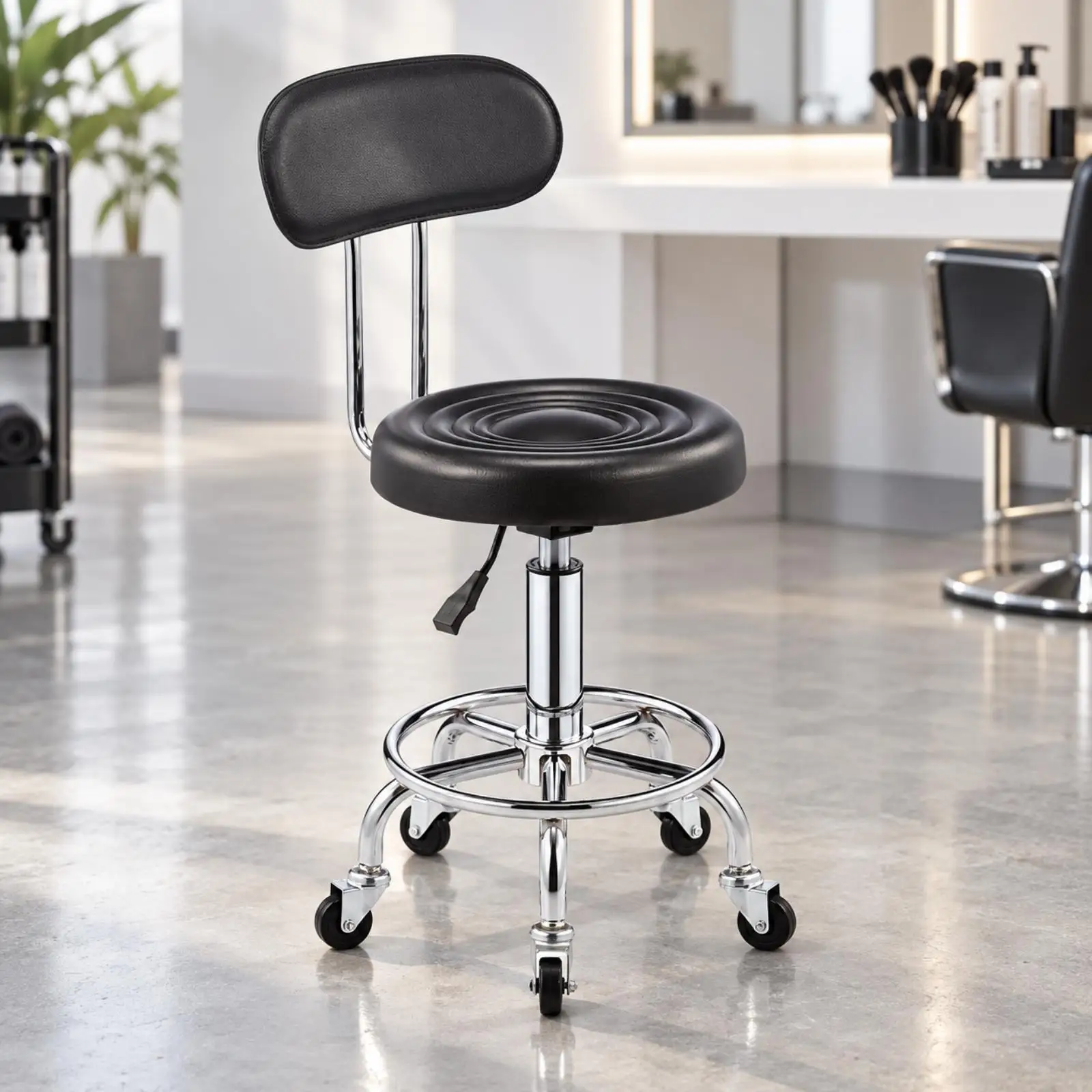 Rotating Lifting Stool with Chrome Base Adjustable 44-56cm Padded Round for seat with Backrest for Kitchen Island