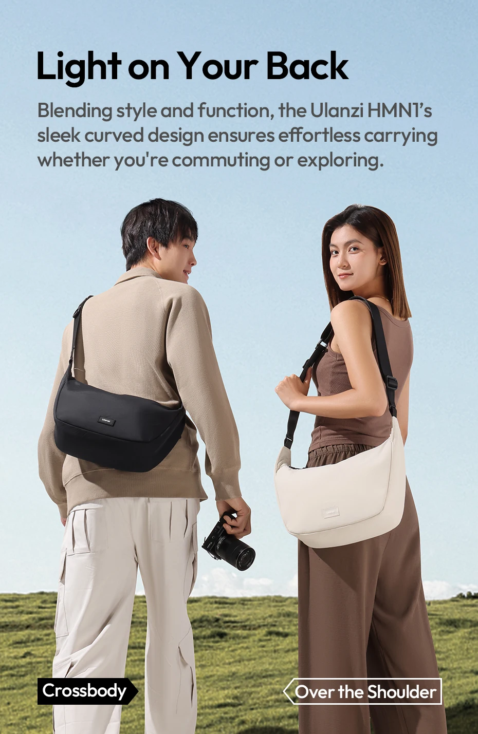 Ulanzi HMN1Lunar Sling Bag Reise-Schultertasche mit Trennwand, verstellbarer Riemen, Umhängetasche für Straßenfotografie, tägliches Pendeln – Detail 4