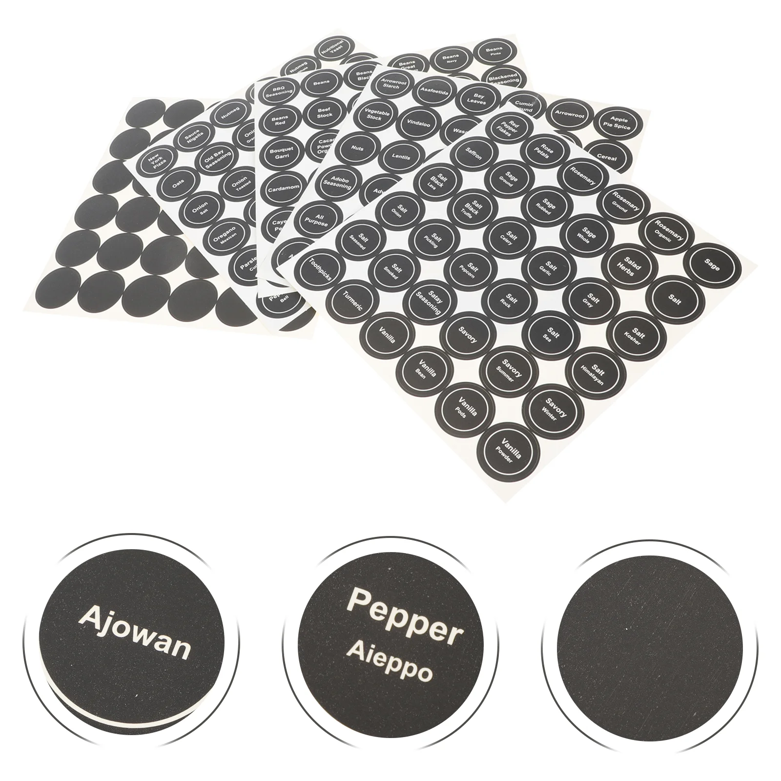 20 Pcs Labels Stickers Kitchen Spice Seasoning Bottle Glass Jar Classification Black Round Patch