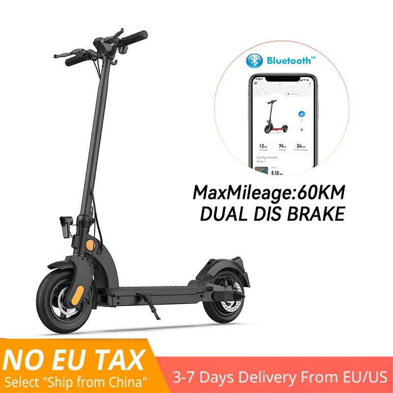 10 Inch Electric Scooter 500W Fold E Scooter 48V 12.5A Adult Scooter Black  56-60km Endurance Band Bluetooth Waterproof