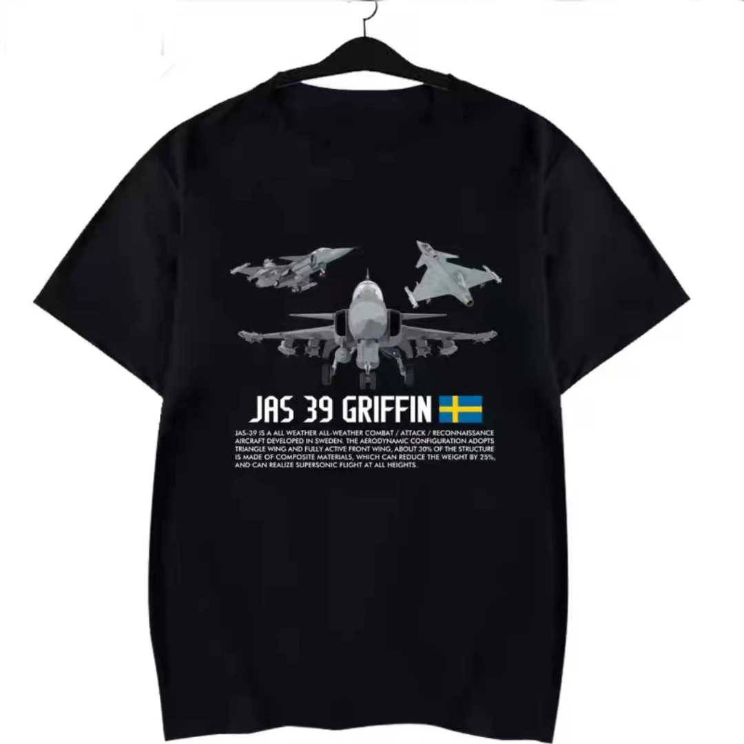 Sweden SAAB JAS 39 Gripen Fighter Aircraft Premium T-Shirt. High-quality Cotton Short Sleeve O-Neck Mens T Shirt New S-3XL