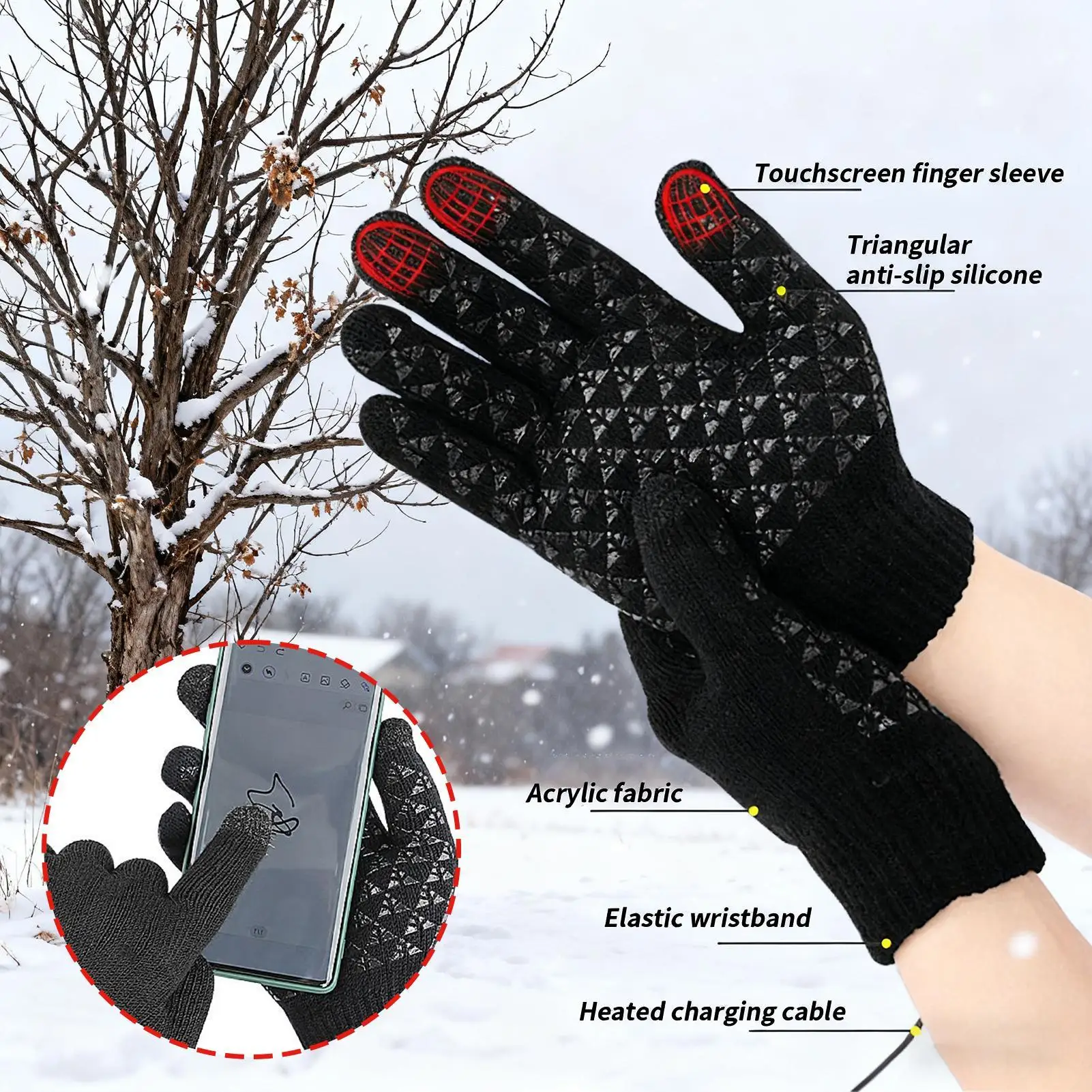 USB Heated Gloves with Touchscreen Fingers, Electric Thermal Warming Mittens for Men Women in Skiing, Cycling, Winter Sports