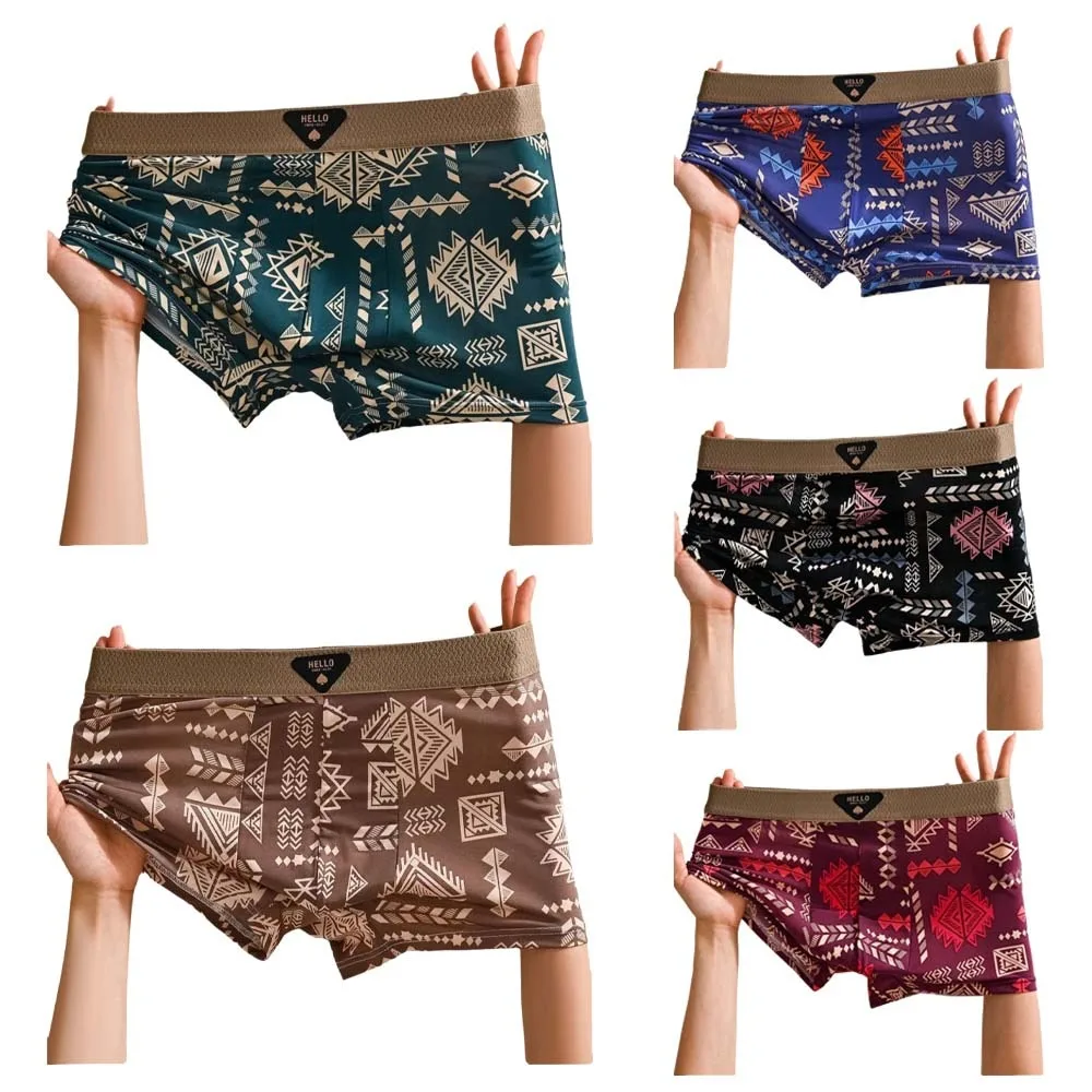 

5Pcs Fashion Plus Size Men's Boxer Briefs Mid Waist Elastic Shorts Underpants Lingerie Seamless Printed Panties Gifts