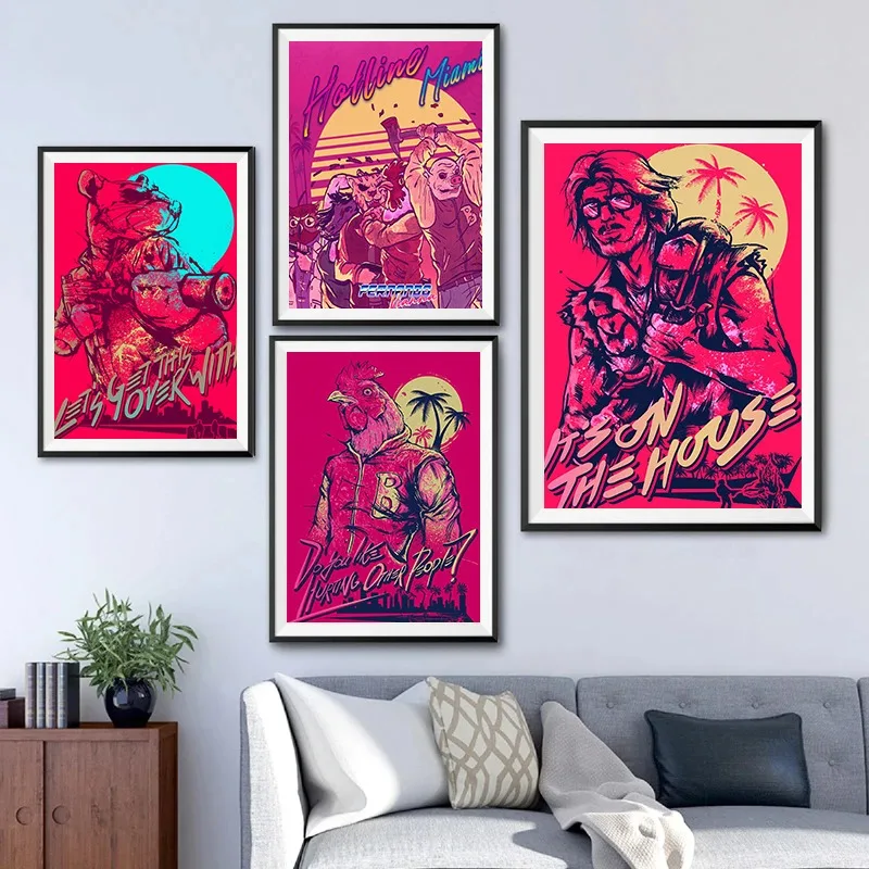 Classic Adventure Game Hotline Miami Posters and Prints Canvas Painting Wall Art Gaming HD Picture for Bedroom Decor Player Gift