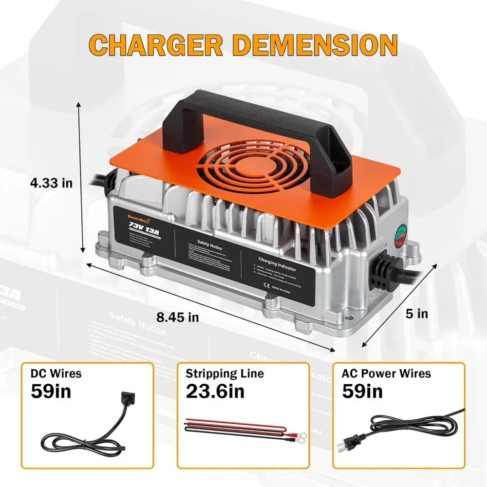73V 13A LiFePO4 Lithium Battery Charger with 0V Smart Charge Function, Mountable Dual-Purpose AC-DC Smart Charger for 6