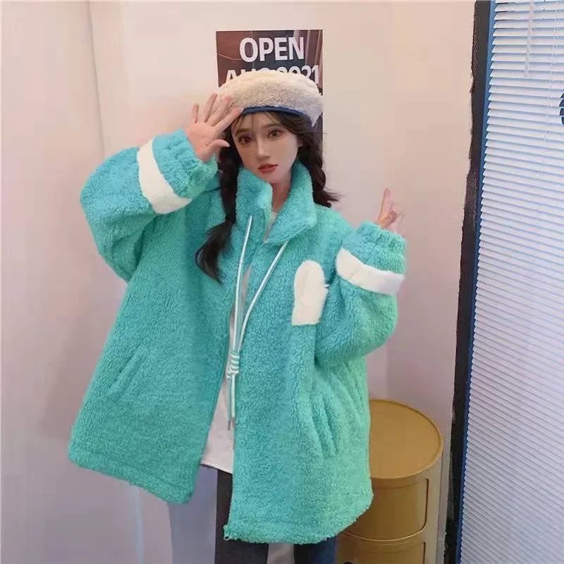 

Women Coats Winter Kawaii Japan Style Loose Mujer Outwear Soft Aesthetic Warm Casual Fashion Stand Collar Chic Design Jackets