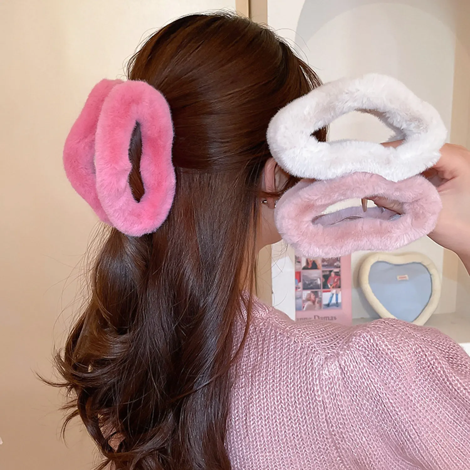 Fluffy Colorful M-shaped Hair Clip Hairpin New Autumn Winter Plush Large Hair Claw Women Hair Accessories