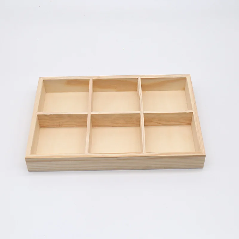 6 Grid Wooden Jewelry Display Tray Case Crayon Storage Box Art Studio Crayon Box Painting Accessory Box Small Item Storage Case