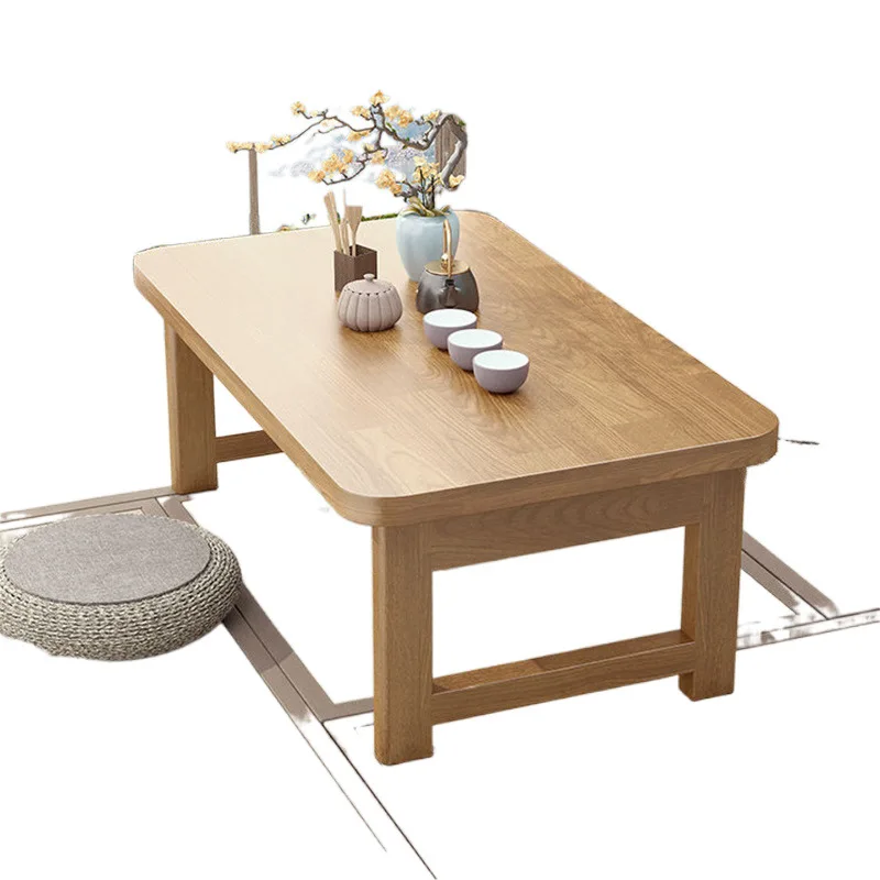 Folding table rubber wood kang table household solid wood tatami small coffee bay window bed study computer lo