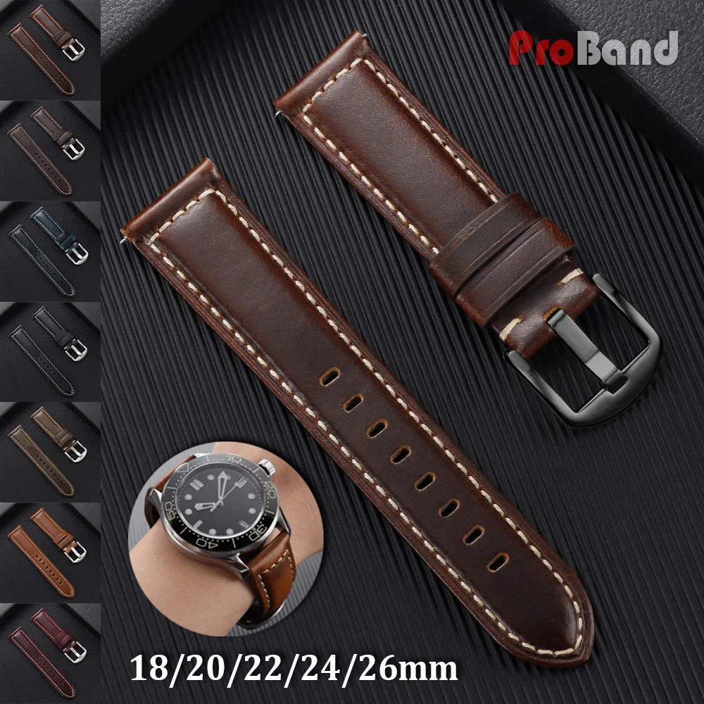 

Vintage Oil Wax Leather Watch Band 18mm 20mm 22mm 24mm 26mm Quick Release Bracelet Universal Replacement Men Women Watch Straps