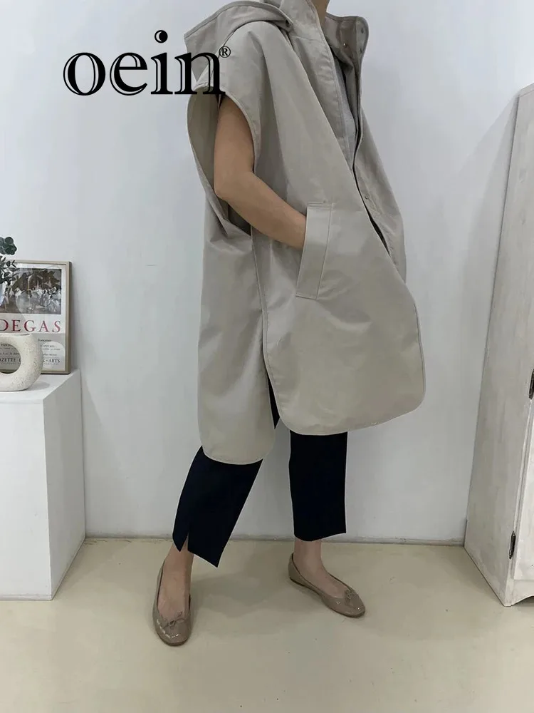 [oein] 2024 Autumn Women Korean style versatile hooded sleeveless vest jacket