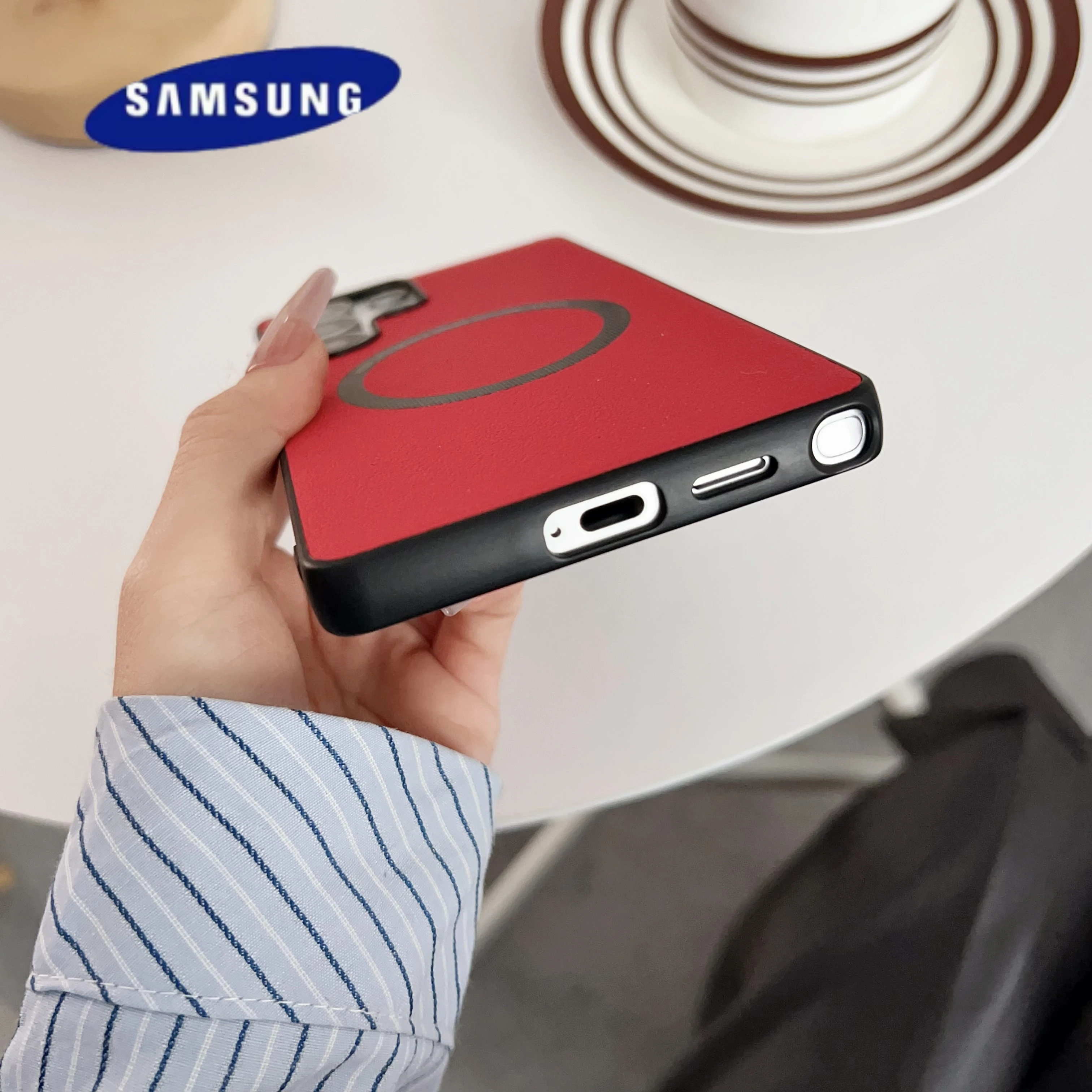 Leather Texture Magnetic For Magsafe Case For Samsung Galaxy S25 Ultra S24 Plus S23 FE S22 S21 S20 Note 20 Ultra A56 A72 Cover
