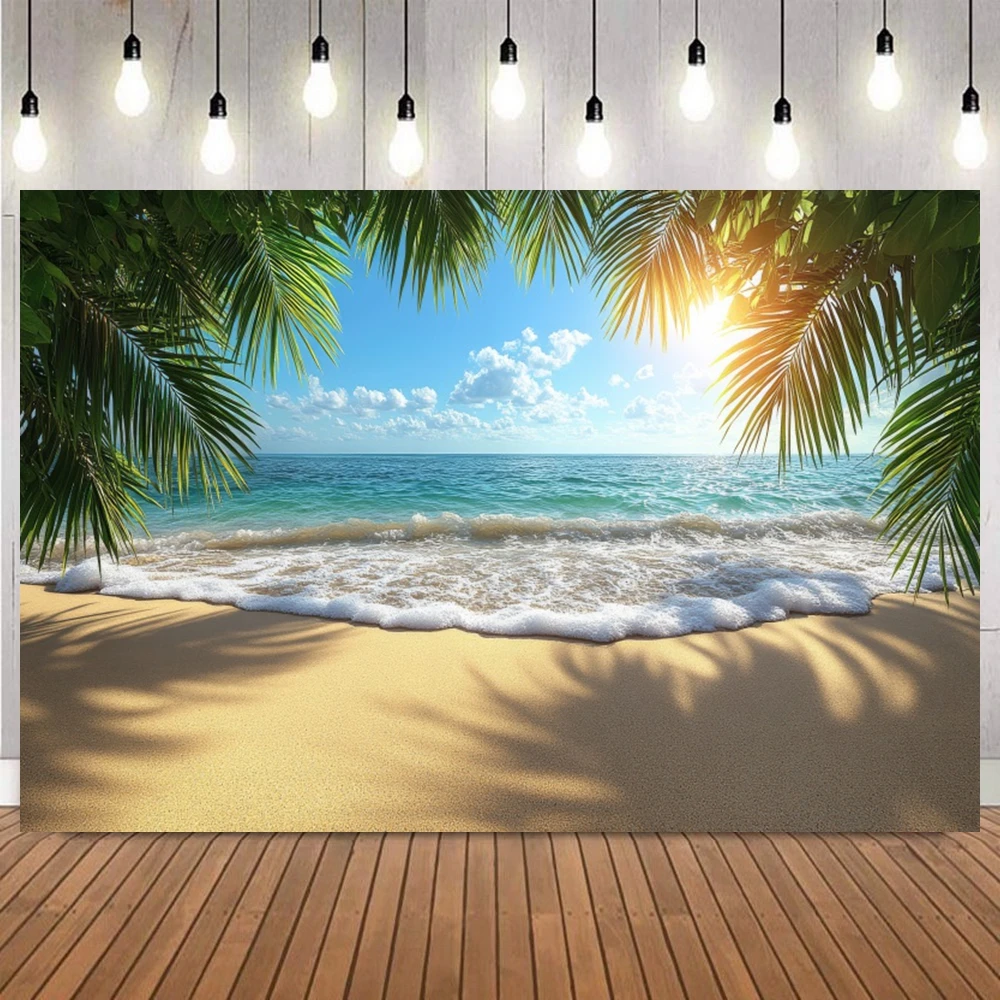 

Summer Tropical Beach Backdrop for Photography Hawaii Ocean Seaside Palm Tree Background Baby Birthday Travel Party Decor Props