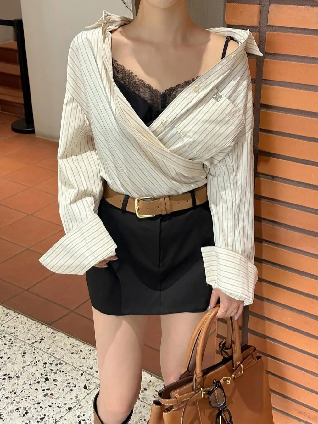Csa a Cuadros Otoñal E de Manga Larga con Diseño Irregular, Botones Cruzados, Estilo Urbano, Top de Mujer con Manga...