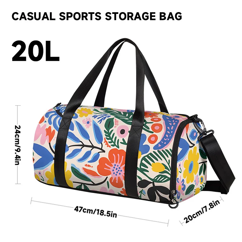 

National Tide Wind Riotous Floral Travel Training Swimming Dry Wet Separation Independent Shoe Bin Sports Fitness Bag