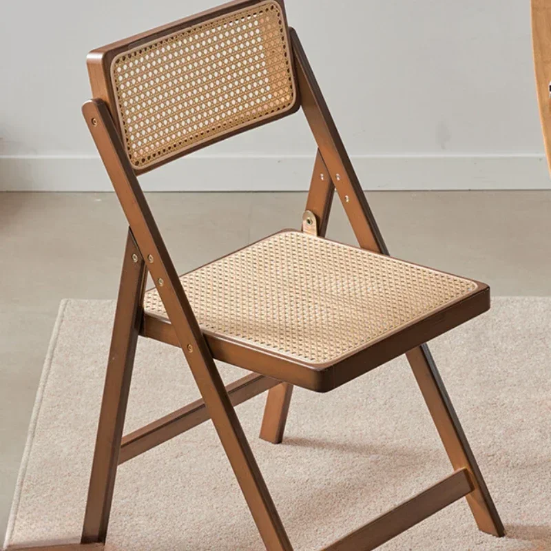 

Rattan Chair Home Folding Chair Bamboo Frame Stable Backrest Dining Chair Nordic Log Wind Dining Chairs Heavy Bearing