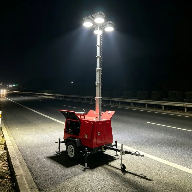 Mobile Outdoor Light Tower 9m Hydraulic Mast Customized 4x500W Floodlight Mining Road Work