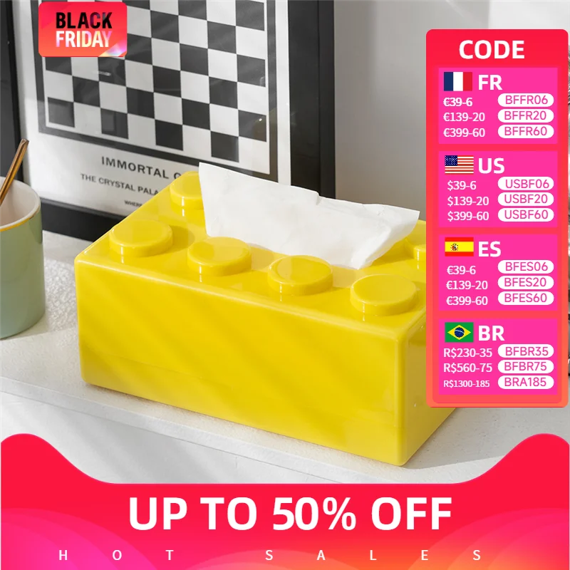 

Hot Creative Building Blocks with Spring Tissue Box Wall-mounted Perforation-free Paper Holder Bathroom Face Towel Box Organizer