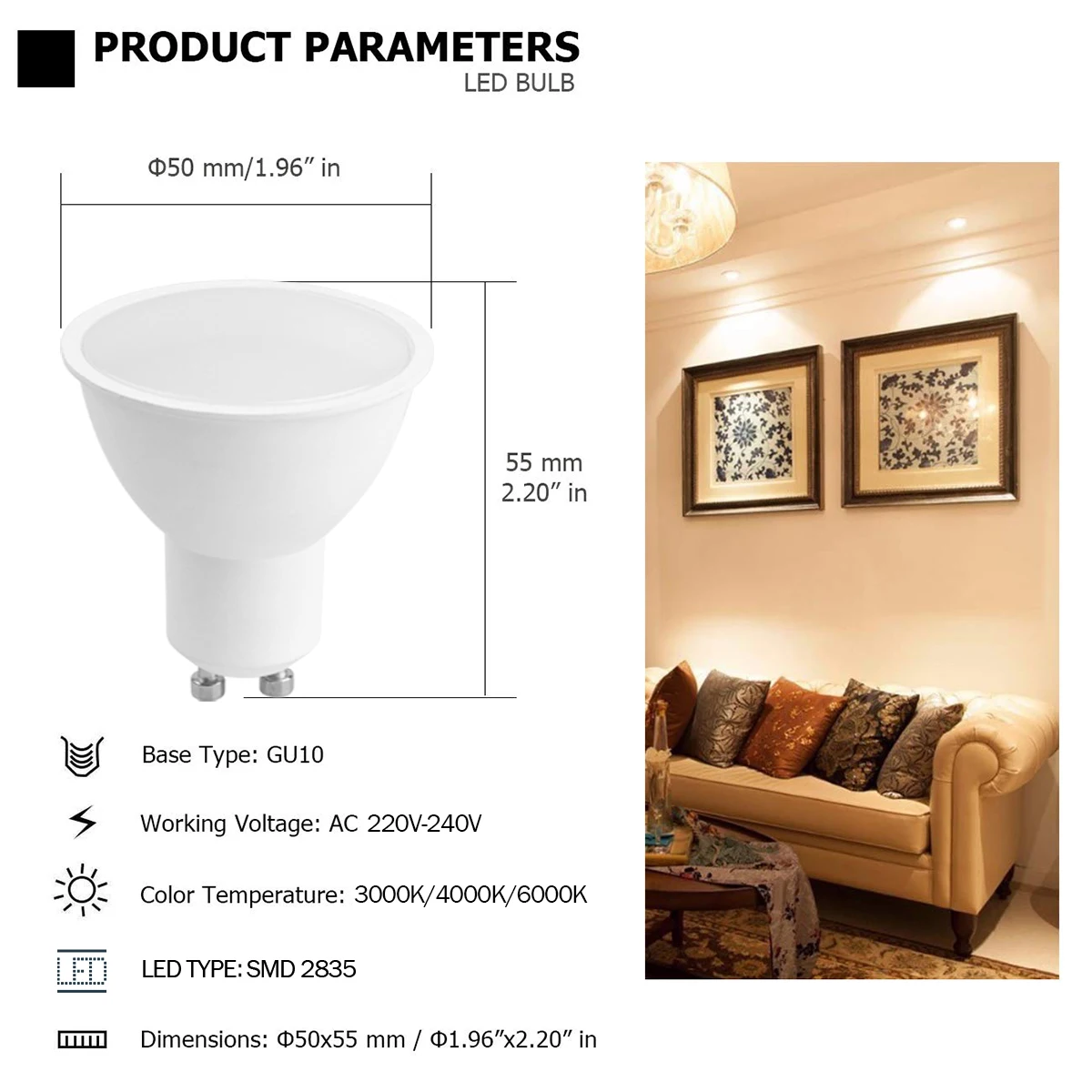 Guard用のより厚くて暖かい白色光スポット,3W,5W,6W,7W,8W,交換可能なランプ20W,30W,50W,8個,AC100-240V