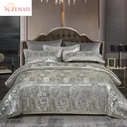 Ensemble de literie de luxe européen gris, housse de couette, satin, rayonne, jacquard, jacquard, 220x240, 2 personnes, lit double, reine, roi, couette