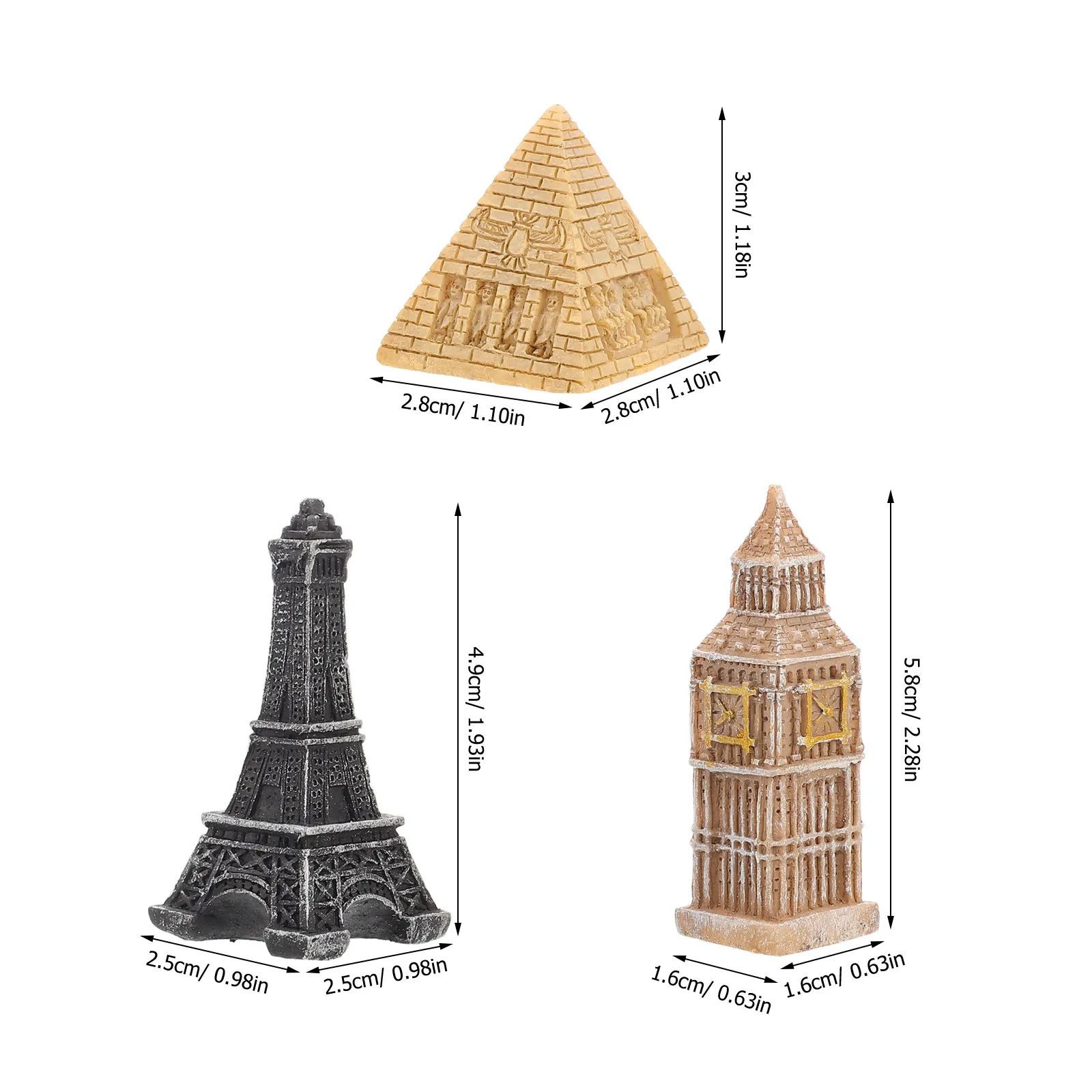 3Pcs Miniature Scene Accessories Micro World Landmark Ornaments Mini Eiffel Tower Egyptian Pyramid Decorations