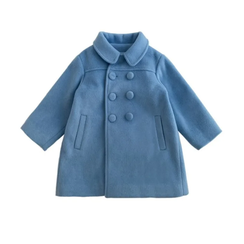 Winter Girl Baby Jacket Outdoor Cardigan Children\'s Medium Length Versatile Woolen Cotton Coat Thickened Double Breasted Jacket