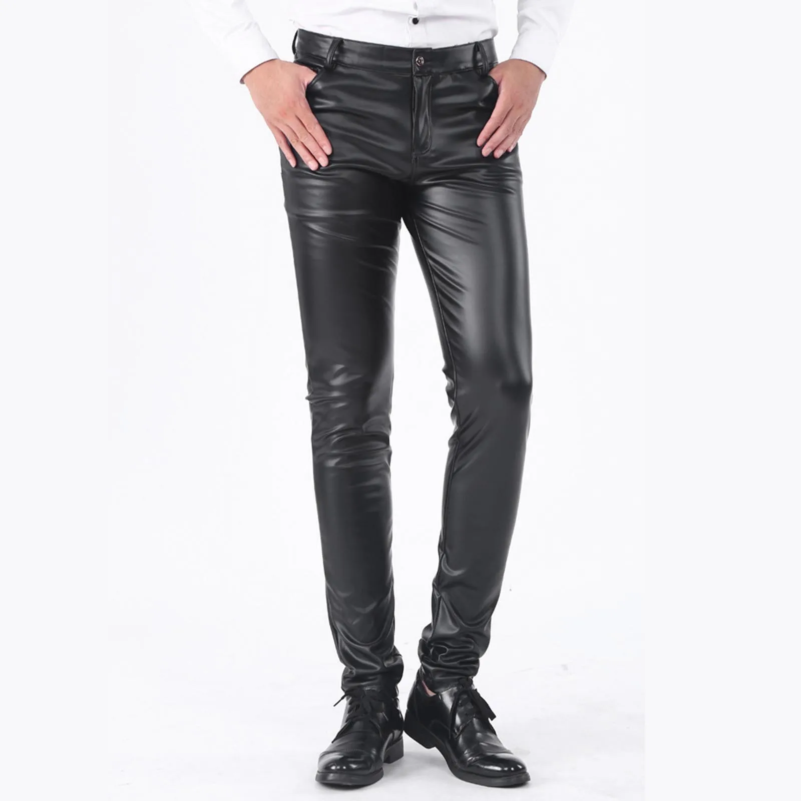 

Mens Tight Trouser Summer Women Thin Velvet Pu Leather Pants Male Sexy Elastic Stretch Faux Leather Skinny Pencil Leather Pants