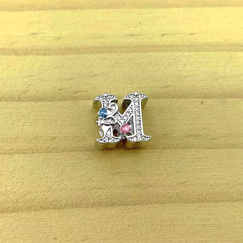 S925 silver high quality sweet diy 26 letters rose shape beads pendant, suitable for making bracelets and necklaces