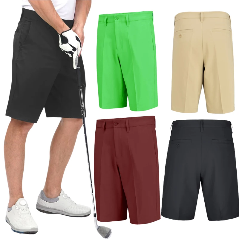 Men's Stretch Golf Short Lesmart Classic-Fit Pocket Dry Fit Breathable Expandable Flat Front Golf Trousers for Spring Summer