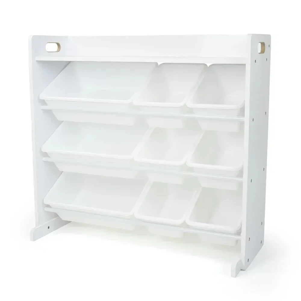 Toy Storage Organizer with Shelf and 9 Storage Bins, White