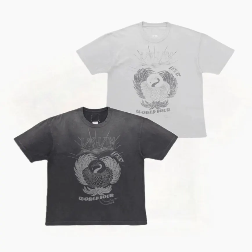 

visv 23AW JUMBO CRASH WORLD TOUR Рубашка с короткими рукавами и эффектом потертости, с принтом крана