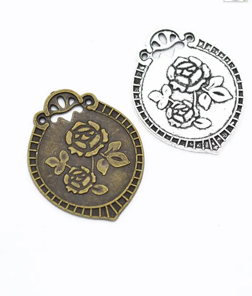 

50pcs Charms Flower Rose 29*23mm Handmade Craft Pendant Making fit,Vintage Tibetan Bronze Silver color,DIY For Necklace F0806