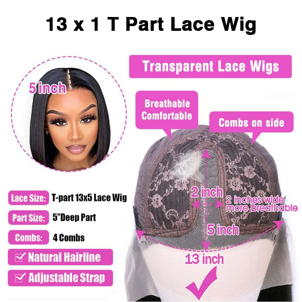 

Short Bob Lace Front Straight Wig 13x1 T Part Pixie Bob Lace Human Hair Wigs for Women Pre Plucked Brazilian Remy Lace Front Wig