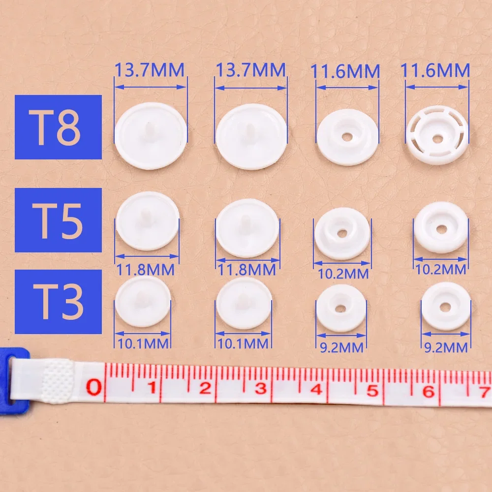 100 Set  Plastic Resin Press Stud Cloth Diaper.Button Fastener Snap. mold for buttons.T3 T5 T8 Clothes White black Buttons.