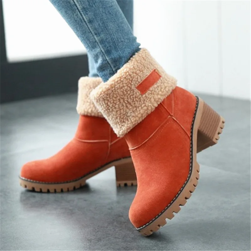 

Winter Boots for Women, Comfortable Slip On Mid Chunky Heel Suede Warm Snow Ankle Boots Outdoor Shoes