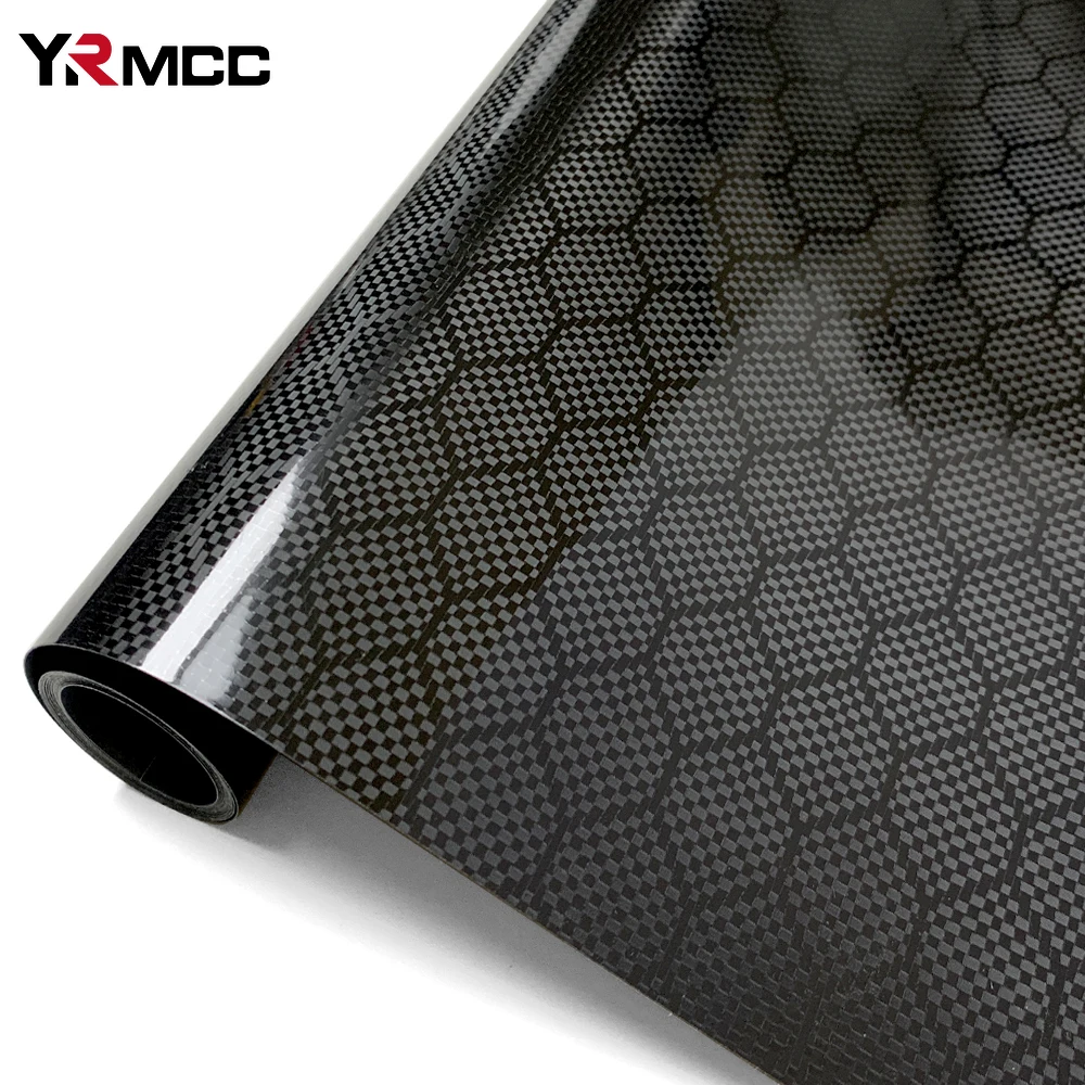 Car Adhesive Vinyl Forged Carbon Wrap Sticker Honeycomb Pattern Auto Tint Films Glossy Waterproof Wrapping Sheet Car Accessories