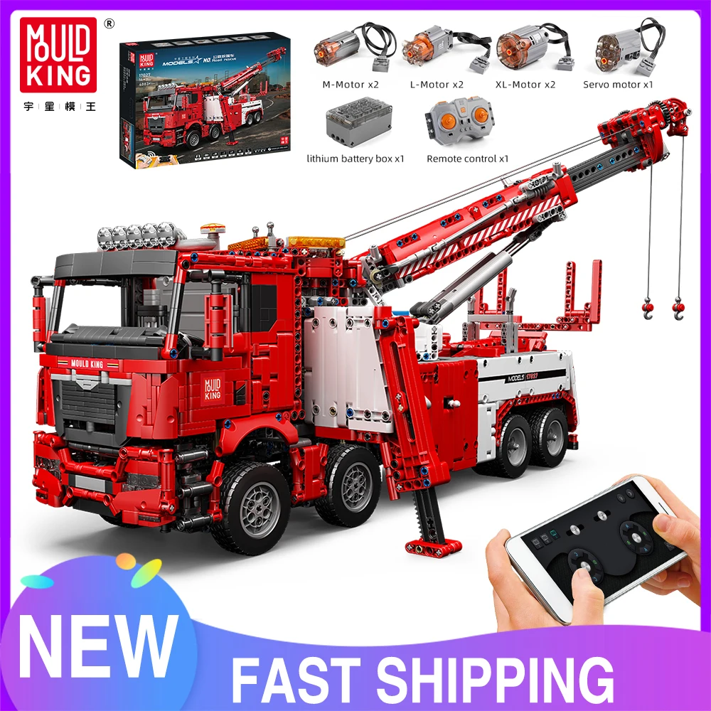 MOULD KING 17027 Technical Car Toys APP&RC Motorized Fire Rescue Truck Model Assembly Building Block Brick Kids Christmas Gift