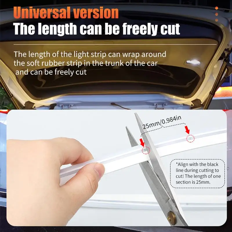 2/4m Car Trunk Dynamic Flowing Light Strip Auto On/Off Scanning Lamp Flexible Waterproof Light Strip Hidden Install Ambient Lamp