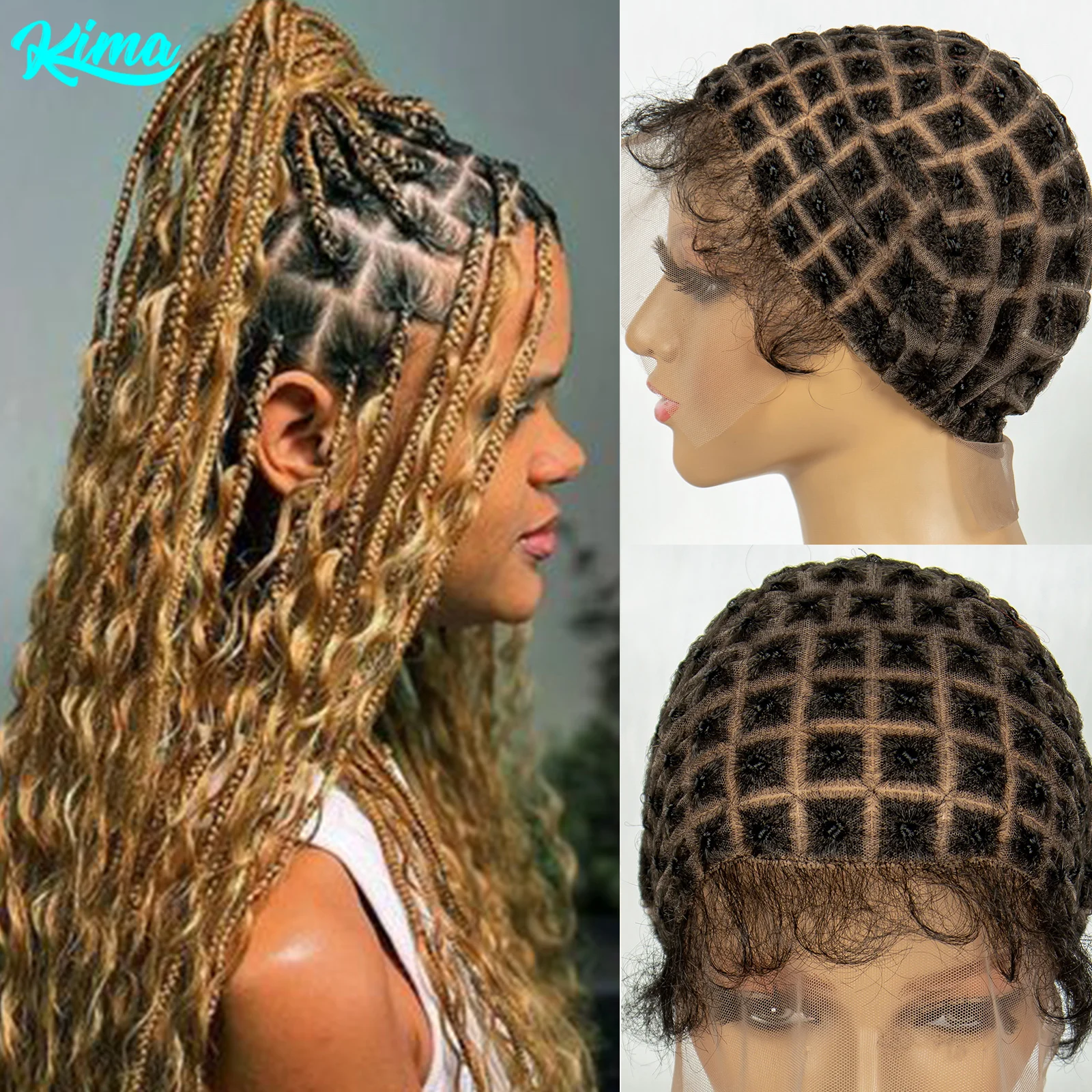 Kima Braiding Wig Cap for Crochet Braids Pre-parting with Baby Hair Add-in Goddess Braids for Braided Wig