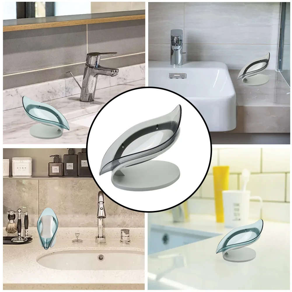 Suction Cup Soap Dish Box For Bathroom Shower Soap Holder With Drain Portable Leaf Shape Toilet Laundry Soap Rack Tray For Basin