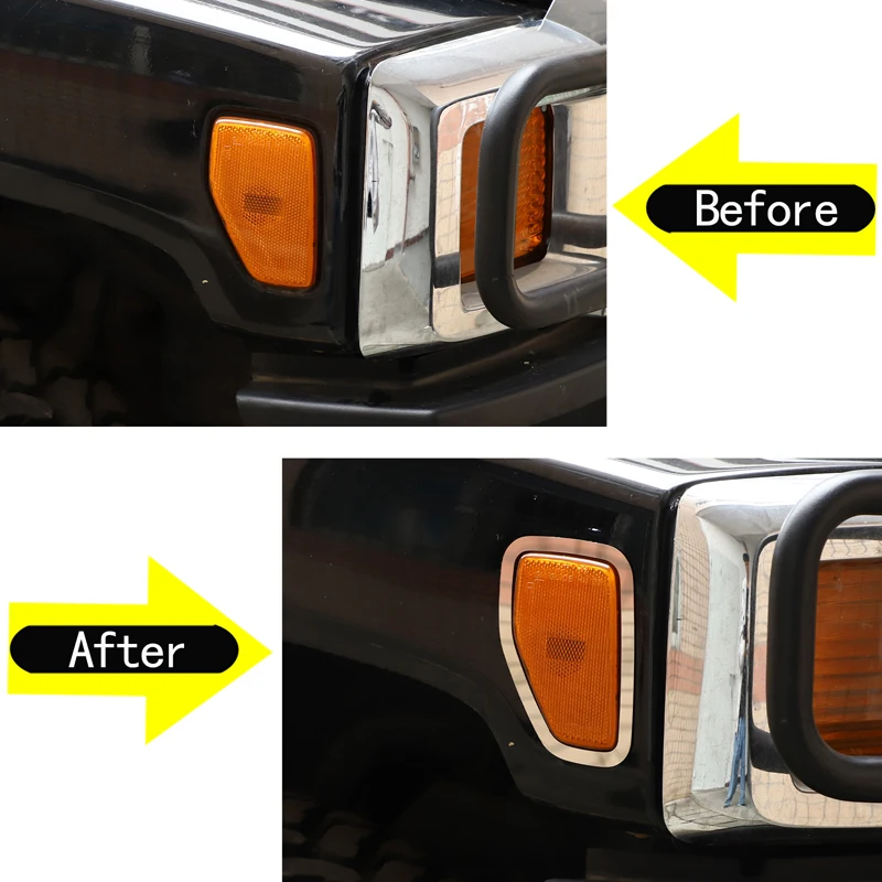 

2Pcs Stainless Steel Silver For Hummer H3 2005-2009 Car Side Turn Signal Side Markers Frame cover Trim Sticker Car Accessories
