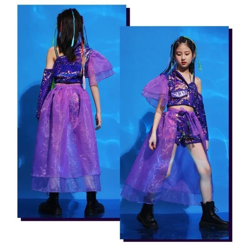 

New Children Costume Wear Women Girls Sequin Hip-hop Jazz Kids Dance Competitions Performance Stage Clothing