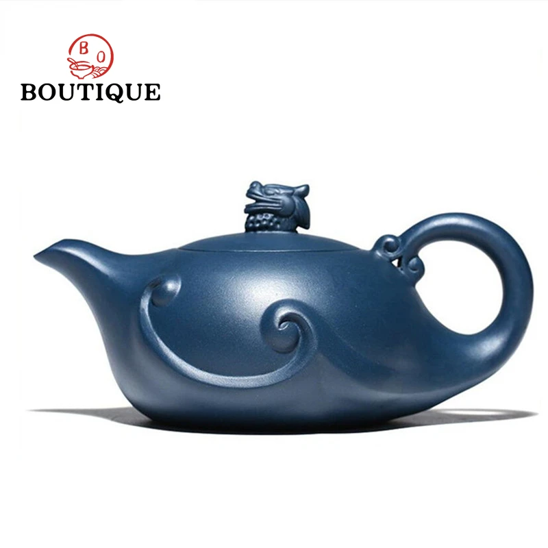 

410ml Chinese Yixing Purple Clay Teapots Boutique Tea Pot Handmade Raw Ore Azure Mud Kettle Customized Zisha Tea Set Drinkware