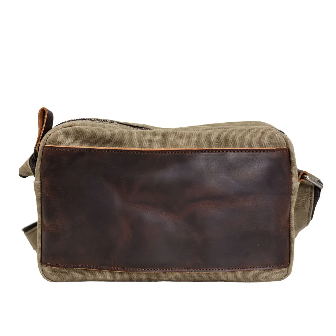 Retro Wax Canvas Men's Shoulder Bag with Head Layer Cowhide and Horizontal Crossbody Bags